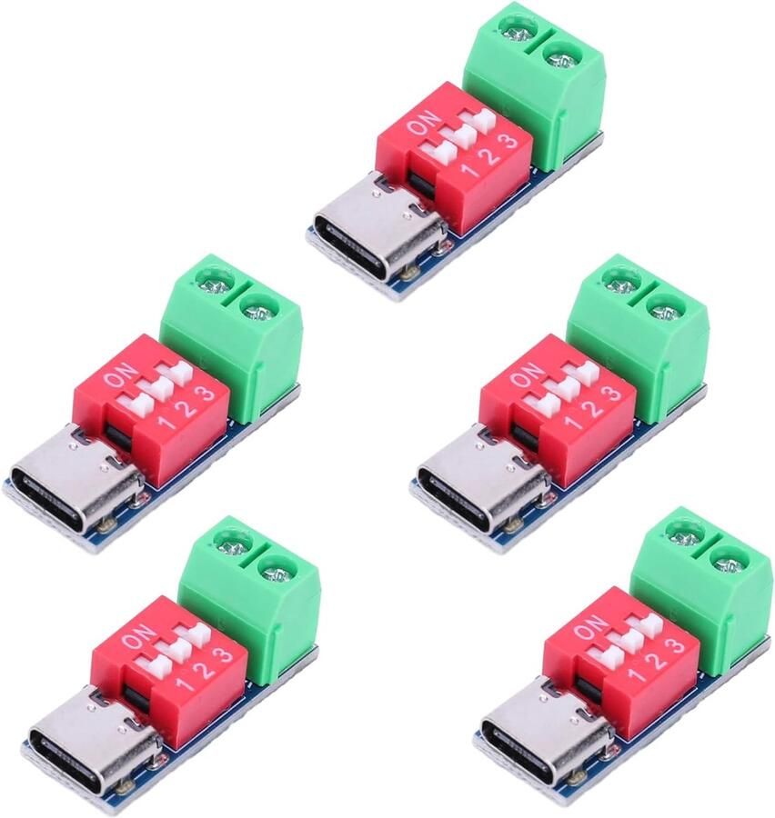 5 stuks USB C PD Trigger Board Module PD QC Decoy Board instelbare spanning 5 9 12 15 20 V 100 W DIP-instelling Power Delivery Boost Module High-Speed Laden