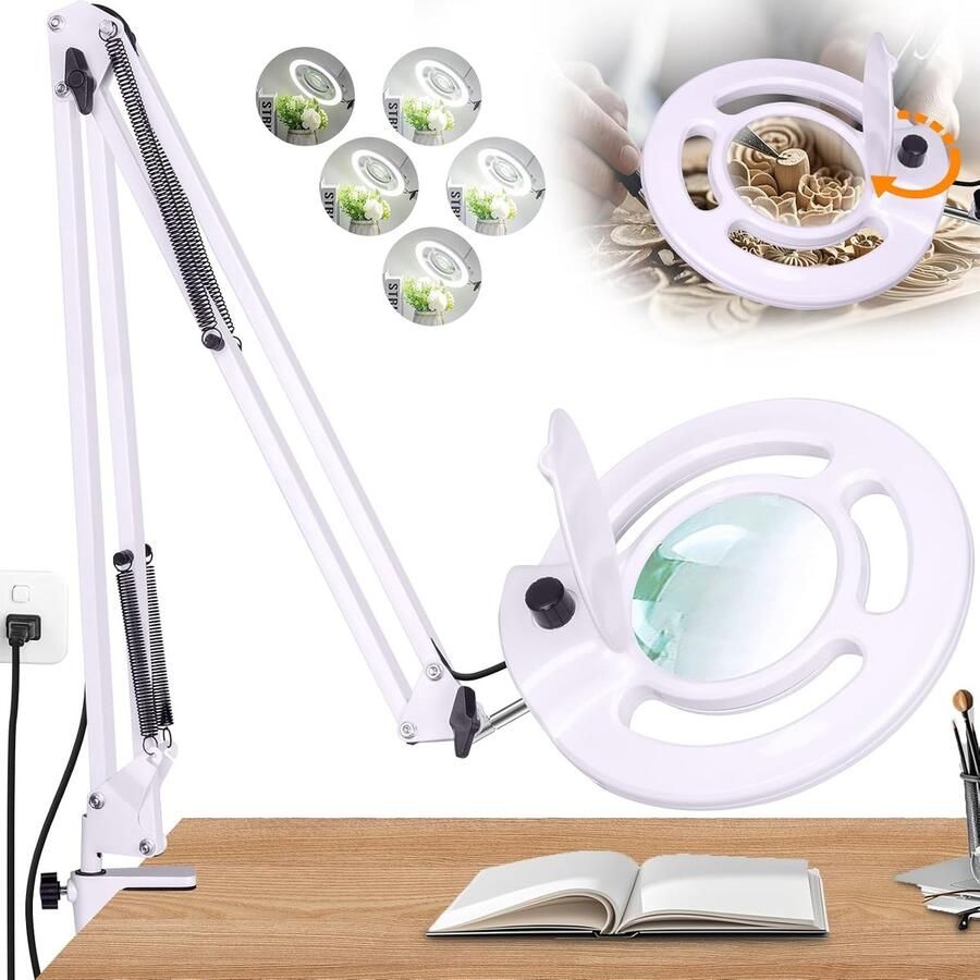 5 vergrootglazen met licht en klem 2200 lumen super helder dimlicht 8 dioptrieglas verstelbare draaibare arm handsfree vergrootglas om te lezen en te knutselen
