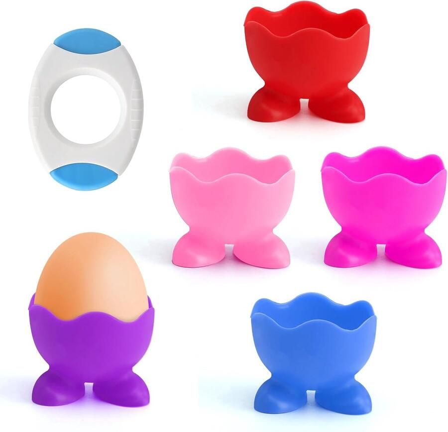 5 x grappige eierdopset en een eieropener set siliconen eierdopjes voor Pasen ontbijt-eierbeker perfect voor koken in de keuken eieren voor het plaatsen van kleine voorwerpen zoals