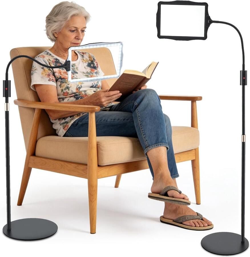 5 x oplaadbare loep met licht en standaard 3-in-1 loeplamp met 48 instelbare leds intrekbare zwanenhals loeplamp voor naaien handwerk doe-het-zelf schilderen leesloep met licht voor senioren