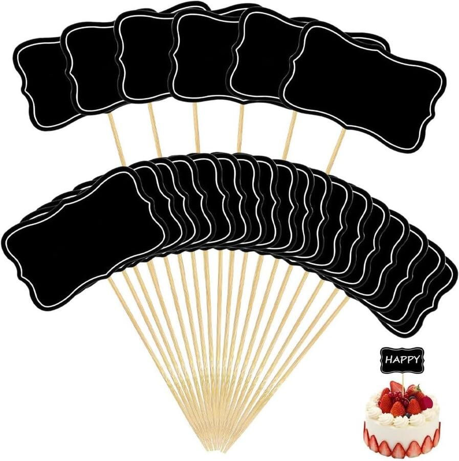 50 leisteenetiketten op spikes mini-tafels om in te schrijven accessoires buffet cupcake-decoraties sandwich-etiketten Apero-decoratie (klein) (zwart) (B)