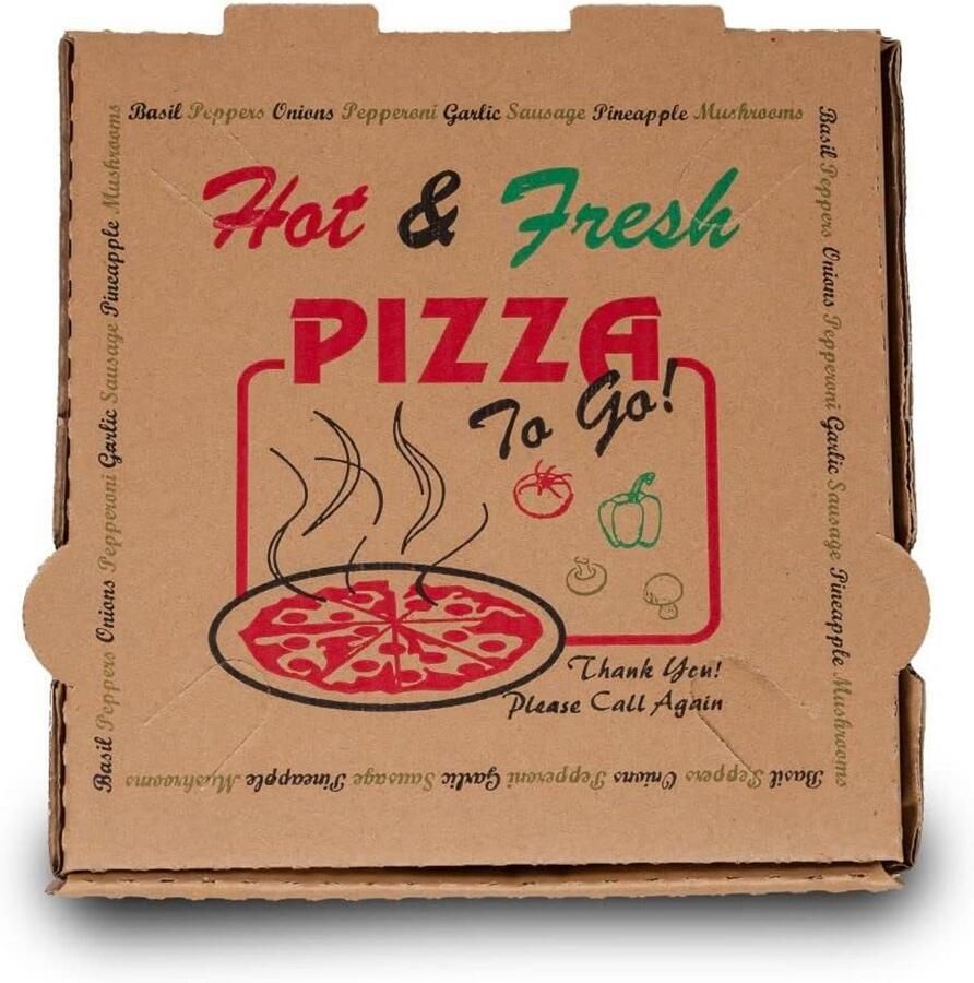 50 Pack Pizza Box 4 Kleur Print Hot & Fresh Pizza Bruin Kleur (12 x 12)