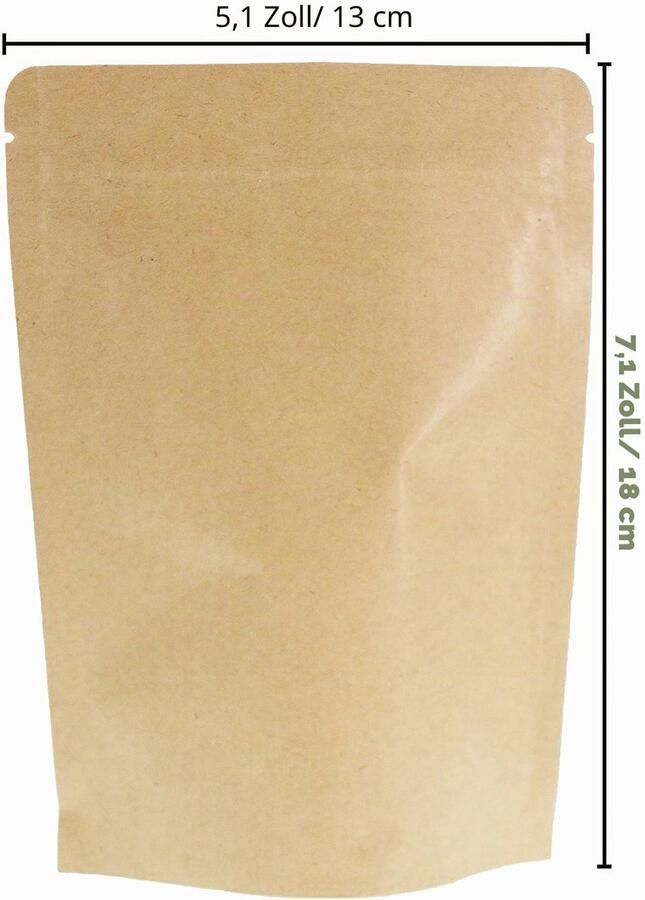 50 stuks 13 x 18 cm Kraft Stand Up Voedselzakken Rits Herbruikbare Verpakkingszakken Folie Gevoerd met Scheurinkeping Dikker Heat Sealable voor het bewaren Koekje Snack Thee en Drinken - Foto 1
