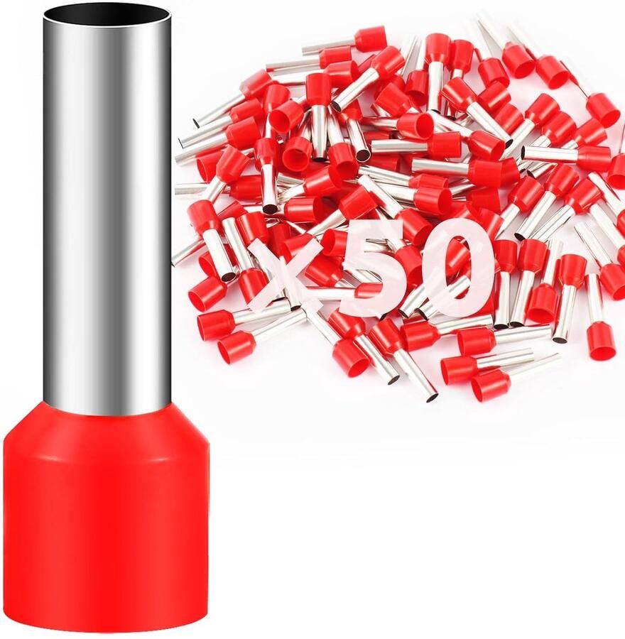 50 stuks adereindhulzen 10 mm² 18 mm lange adereindhulzen gedeeltelijk geïsoleerd PVC kabelconnector van vertind koper