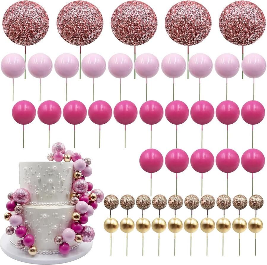 50 stuks ballen voor taart verjaardag bal decoratie taart verjaardag taartdecoratie voor verjaardagstaart bruiloft gebak bruiloft feest serie roze