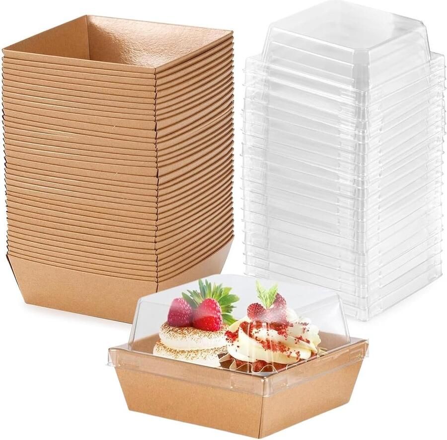 50 Stuks Cake Dozen met Duidelijke Deksel 4.7 Inch Cakehouders voor Taartstukken Waterdichte Kartonnen Dozen voor Gebak Sandwiches en Snacks voor Feestjes