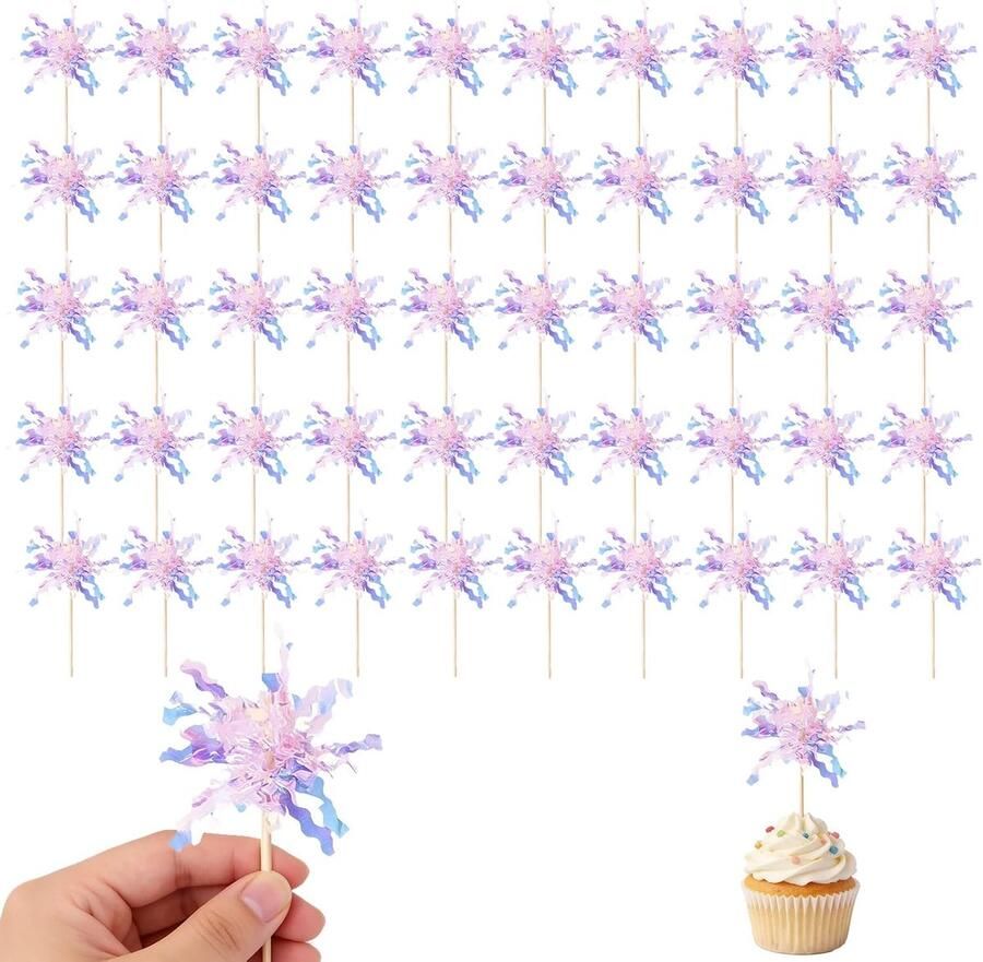 50 Stuks Happy Birthday Cupcaketoppers – Folie Vuurwerk Taartdecoratie – Sprankelende Ster Klatergoud Toppers Voor Verjaardagsfeest Bruiloft Jubileum 7x14 cm Roze