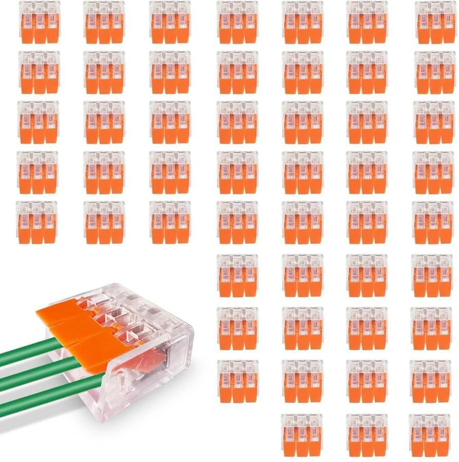 50 stuks kabelverbinders 3-draads 450V klemmen tot 4 mm² verbindingsklemmen met bedieningshendel kabelklemmen elektrisch klem kroonluchterklemmen