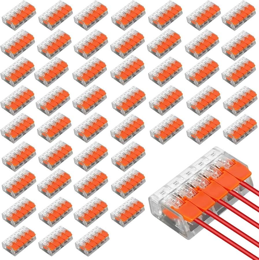 50 stuks kabelverbinders 5-geleiders klemmen tot 4 mm² verbindingsklemmen klem met bedieningshendel elektrische kabelklemmen klem voor vaste kabels