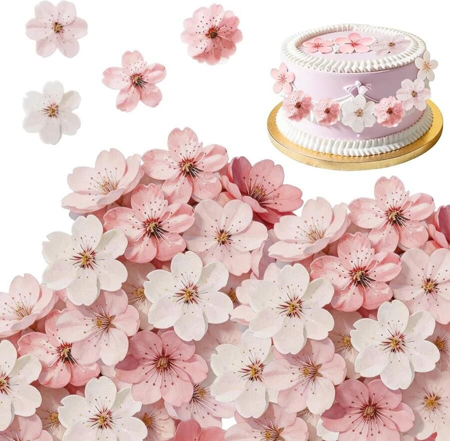 50 stuks kersenbloesem-taartopzetstukken voor bruiloftstaarten rijstpapierbloemen taartdecoraties
