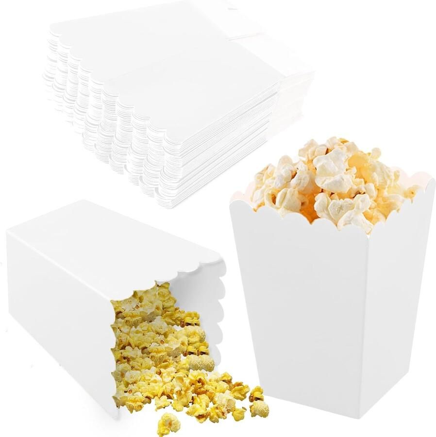 50 stuks mini popcorndozen 3 kleuren popcorn gunstdozen popcornzakken popcorndoos papieren popcorncontainers voor film nachtfeest verjaardag bruiloft theater carnaval (wit)