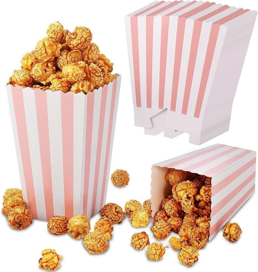50 stuks popcorndozen gestreepte papieren popcornattentiedozen snoepcontainers retro popcornzakken voor feest verjaardag filmavond logeerpartij feesttraktaties 9 3 x 15 5 cm