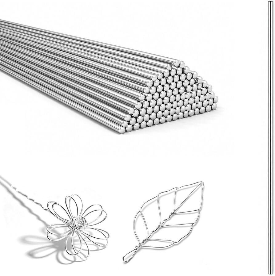 50 Stuks Verenstaaldraad 2 mm x 300 mm RVS 304 Rondstaaf Gladde Metalen Staven en Harde Staaldraad voor Veren DIY Modelauto's Vliegtuigmodellen en Metaalbewerking