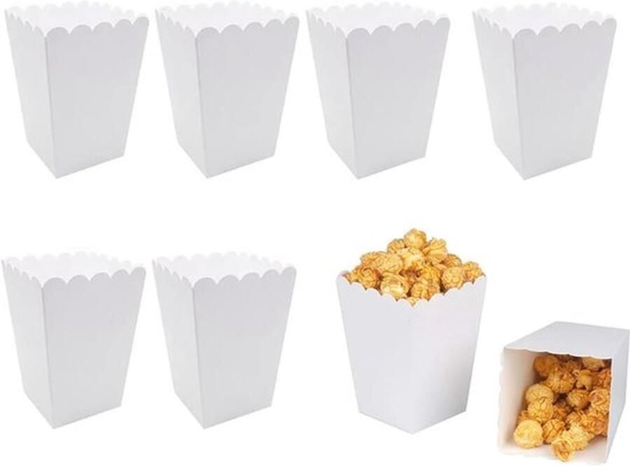 50 stuks Witte Popcorn Tassen Popcorn Dozen voor Feesten Picknicks Filmavonden Verjaardagen