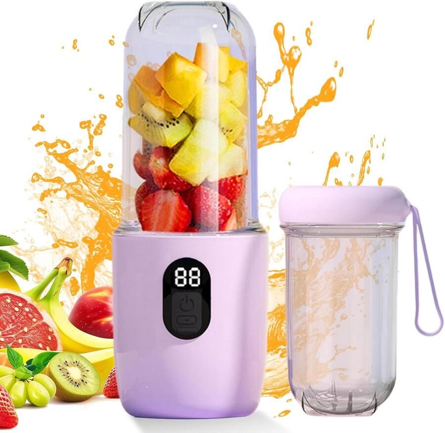 500 ml draagbare mixer: smoothie maker to go smoothie blender met digitaal display draagbare blender met 16 messen USB oplaadbare smoothiemaker mini blender voor reizen kantoor keuken camping