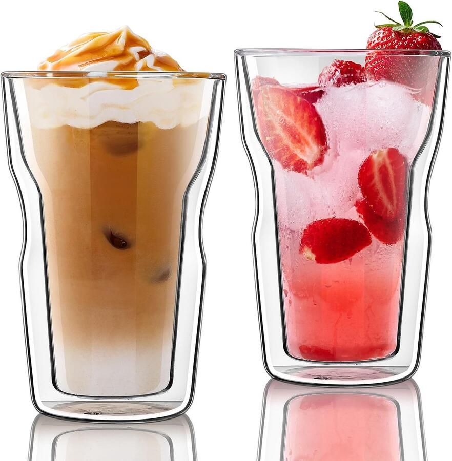 500ml Grote Dubbele Wand Koffieglazen 2-delig Set Latte Macchiato Glazen Hoge Geïsoleerde Thermoglazen Dikwandig Borosilicaatglas Longdrinkglazen voor Limonade IJsthee Warme en Koele Dranken