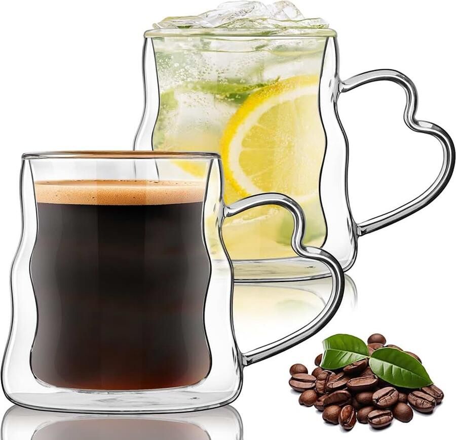 500ml Latte Macchiato Glazen met Handvat 2-delig Set Grote Koffiekopjes Dubbele Wand Theeglazen Thermoglas Glühweinglazen van Borosilicaatglas voor Cappuccino Thee IJs IJsthee Bier Melk Sap
