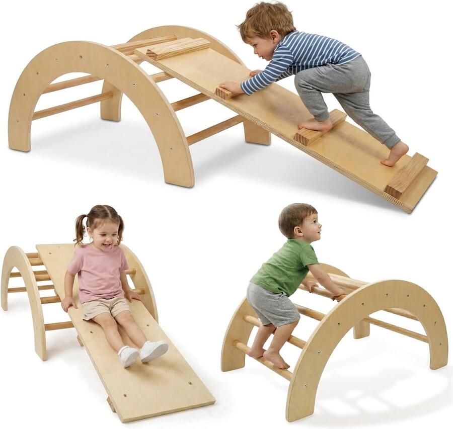 509 Crew Zoo 2-in-1 klimboog met glijbaan klimplankset indoor en outdoor speelhal Montessori-klimrek natuur