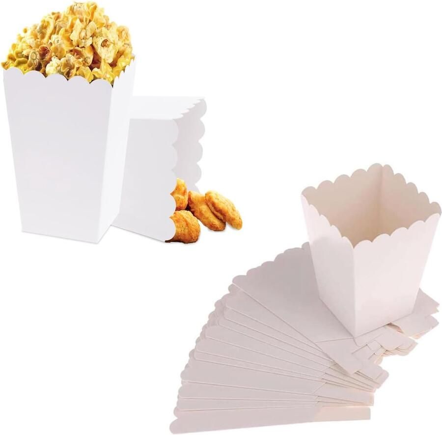 50pcs Popcorn Paper Boxes Candy Popcorn Bags Witte Snacks Popcorn Tassen voor Picnics Movie Nights Bruiloft Voorkeuren School Evenementen BBQ Evenementen