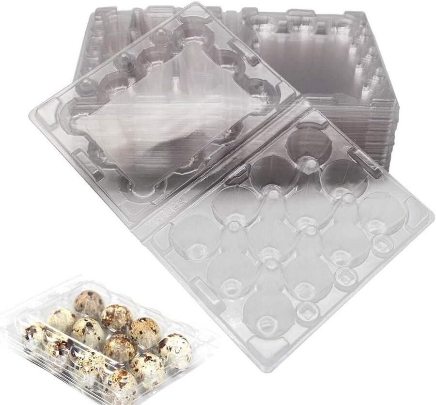 50pcs Quail Egg Boxes 12 Compartments PVC Egg Holders Transparent Egg Shells with Lid Egg Storage Box for Refrigerator