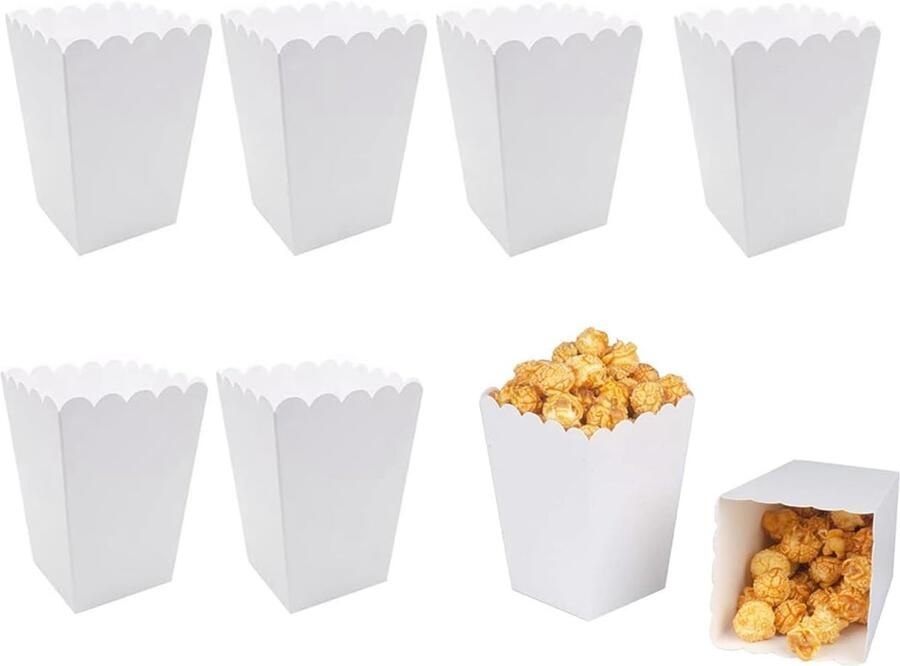 50pcs White Popcorn Bags Popcorn Boxes Popcorn Boxes White Popcorn Boxes for Parties Picnics Movie Parties Birthdays ShopVlot