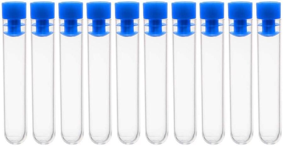 50x Centrifuge Reageerbuizen Polystyreen Ronde Bodem met Witte Dop 12x100mm