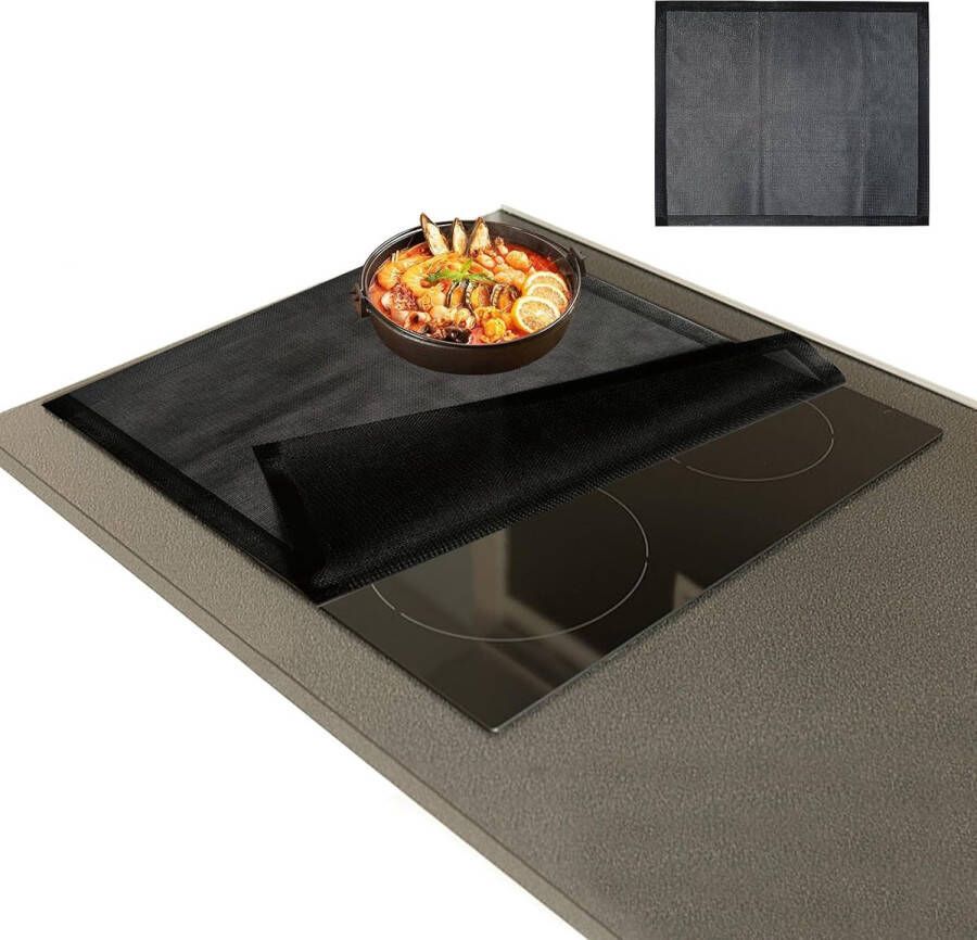 52 x 61 cm grote siliconen inductiekookplaat beschermmat inductiekookplaat inductie beschermmat warmte-geïsoleerde pad voor inductiekookplaat (mesh zwart)