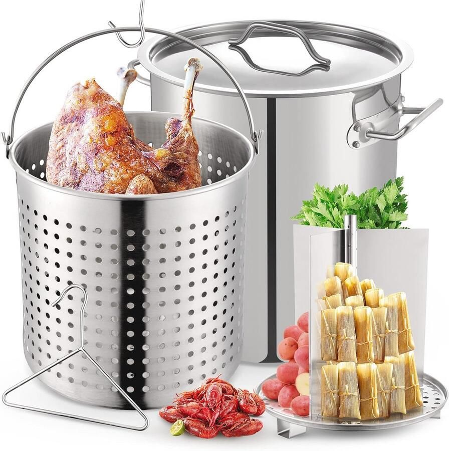 52QT ALL IN ONE Functie RVS Voorraadpot Stoompan Verdeler en Haak