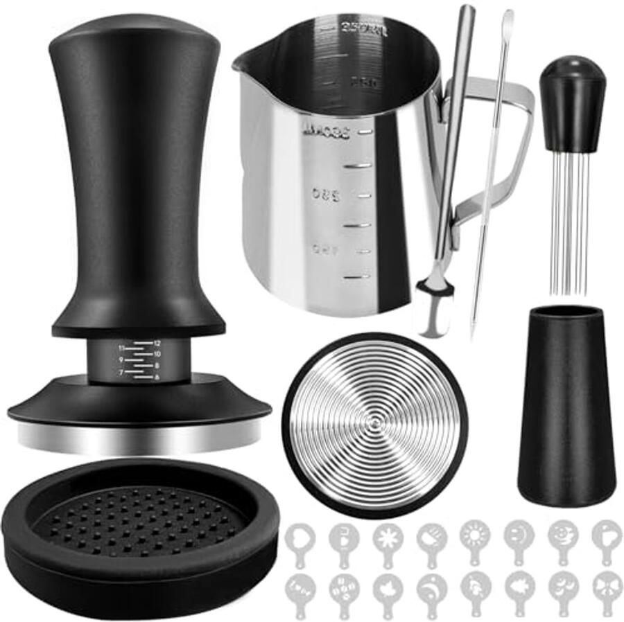 53 mm Koffietamper Set 22-delige Espresso Tamper Set met Tamper Mat en Accessoires