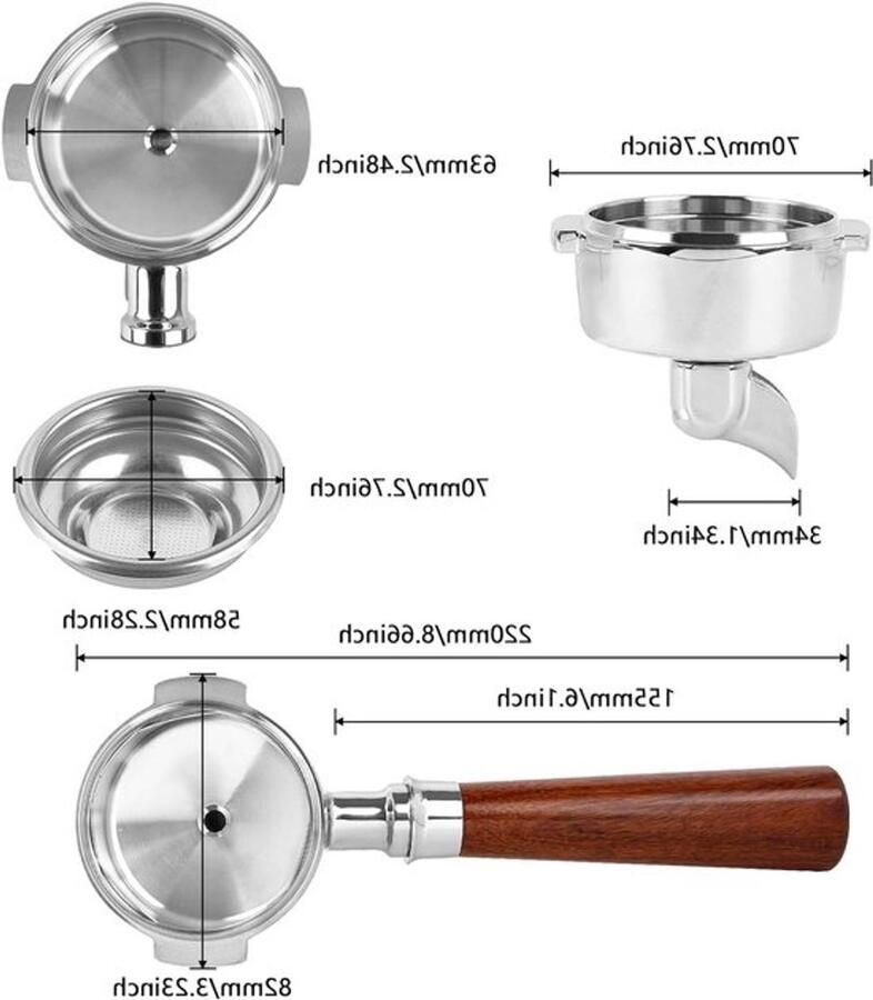 58 mm bodemloze portafilter met houten handvat voor E61 koffiemachines duurzaam en professioneel voor barista's perfect voor espresso en koffie