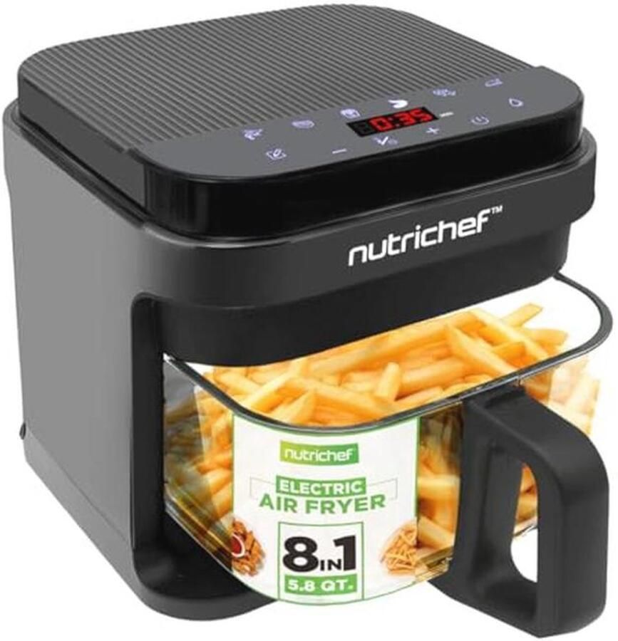 5.8 Quart Air Fryer met 8 Voorgeprogrammeerde Kookstanden en Transparante Frituurmand