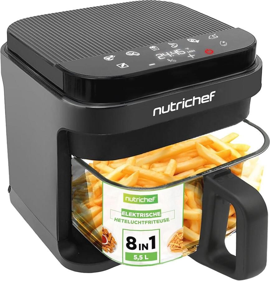 5.8 Quart Air Fryer met 8 Voorgeprogrammeerde Kookstanden en Transparante Frituurmand