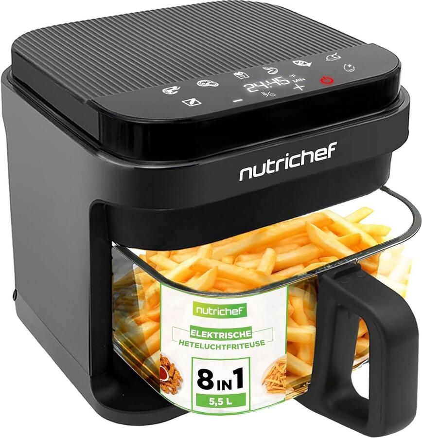 5.8 Quart Air Fryer met 8 Voorgeprogrammeerde Kookstanden en Transparante Frituurmand