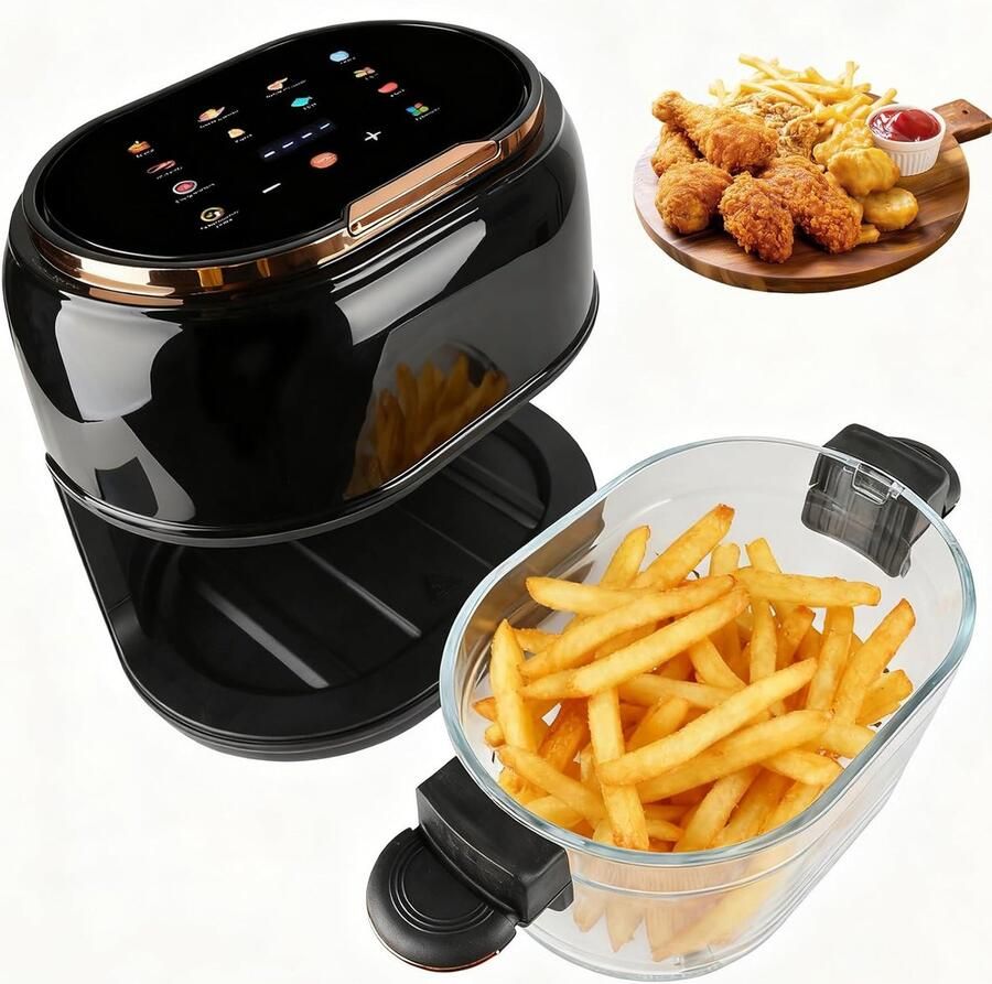 5L 9-in-1 Heteluchtfriteuse met Glazen Mand en Touchscreen Met kijkvenster 24-uurs timer vaatwasmachinebestendige onderdelen voor gezond koken van friet kip en meer