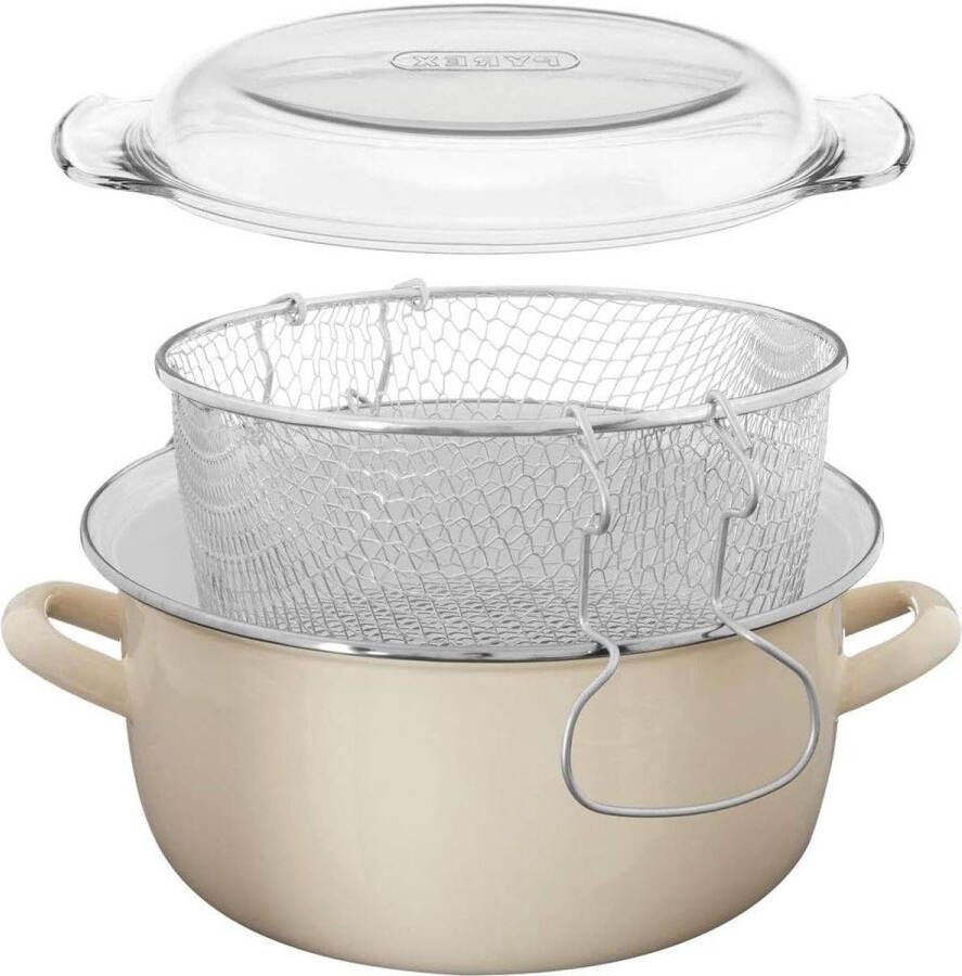 5L Diepe Vet Friteuse Emaille Frituurpan met Glazen Deksel Roestvrijstalen Frituurpan Roomfriteuse Mand Kleine Friteuse 16x33x27