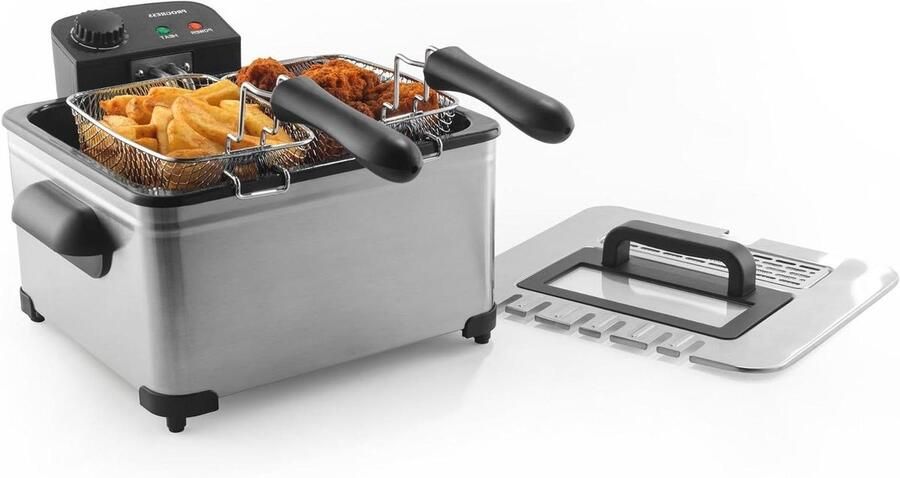 5L Friteuse Frituurpan Lekker Frituren Dubbele Mand Optie 5 Liter Zilver