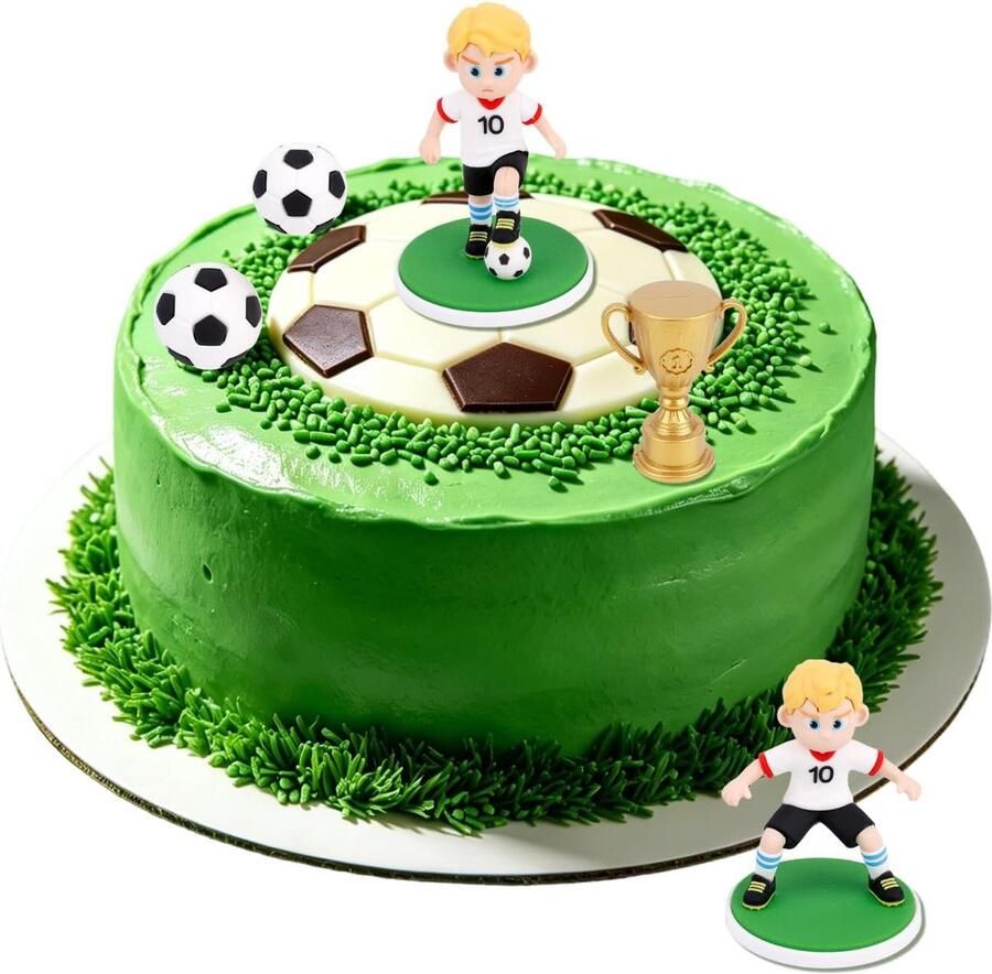5st Voetbal Cake Topper Voetbalspeler Taartdecoraties met Trofee Voetbal Cupcake Topper voor Sportthema Verjaardagsfeest Decoratiebenodigdheden