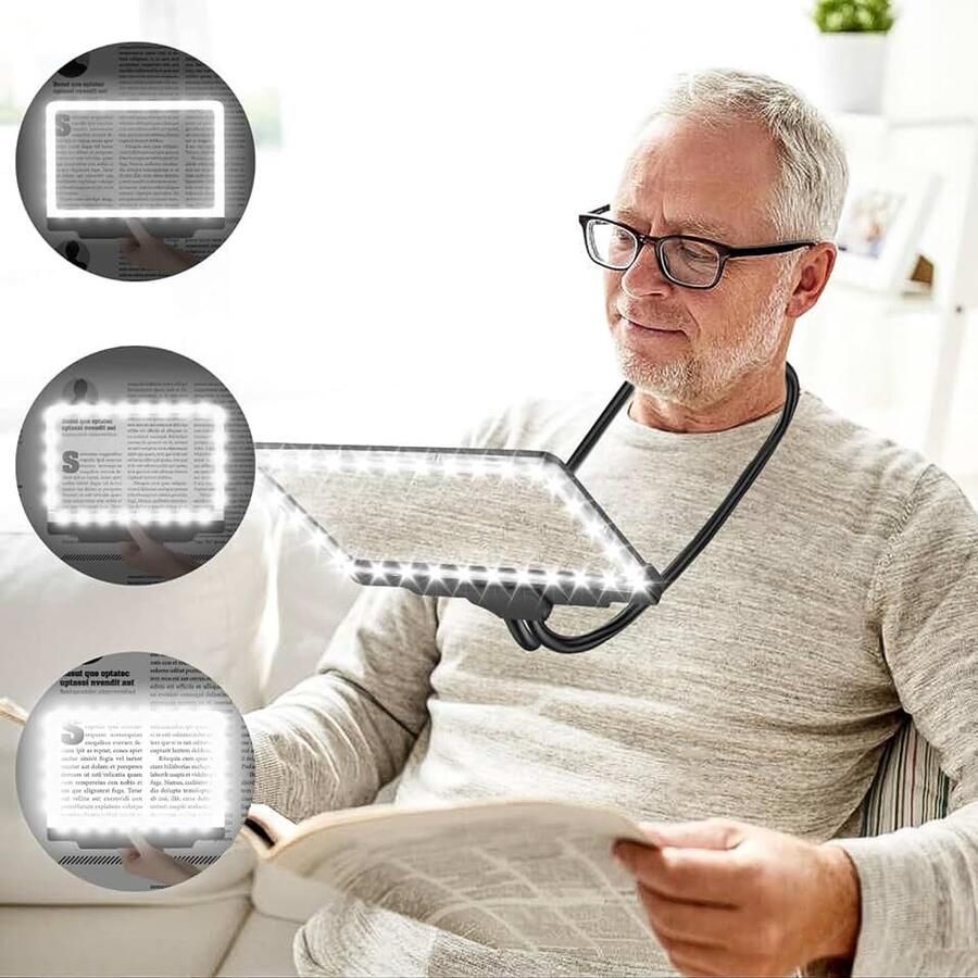 5x Handsfree vergrootglas met licht om de nek te hangen flexibele zwanenhals volledige pagina vergrootglas 19 8 cm x 14 5 cm groot paginavergrootglas voor het lezen van kleine lettertjes en