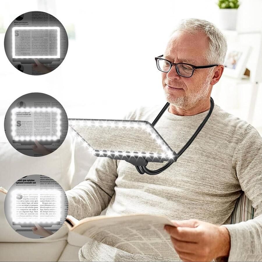 5x Handsfree vergrootglas met licht om de nek te hangen flexibele zwanenhals volledige pagina vergrootglas 19 8 cm x 14 5 cm groot paginavergrootglas voor het lezen van kleine lettertjes en