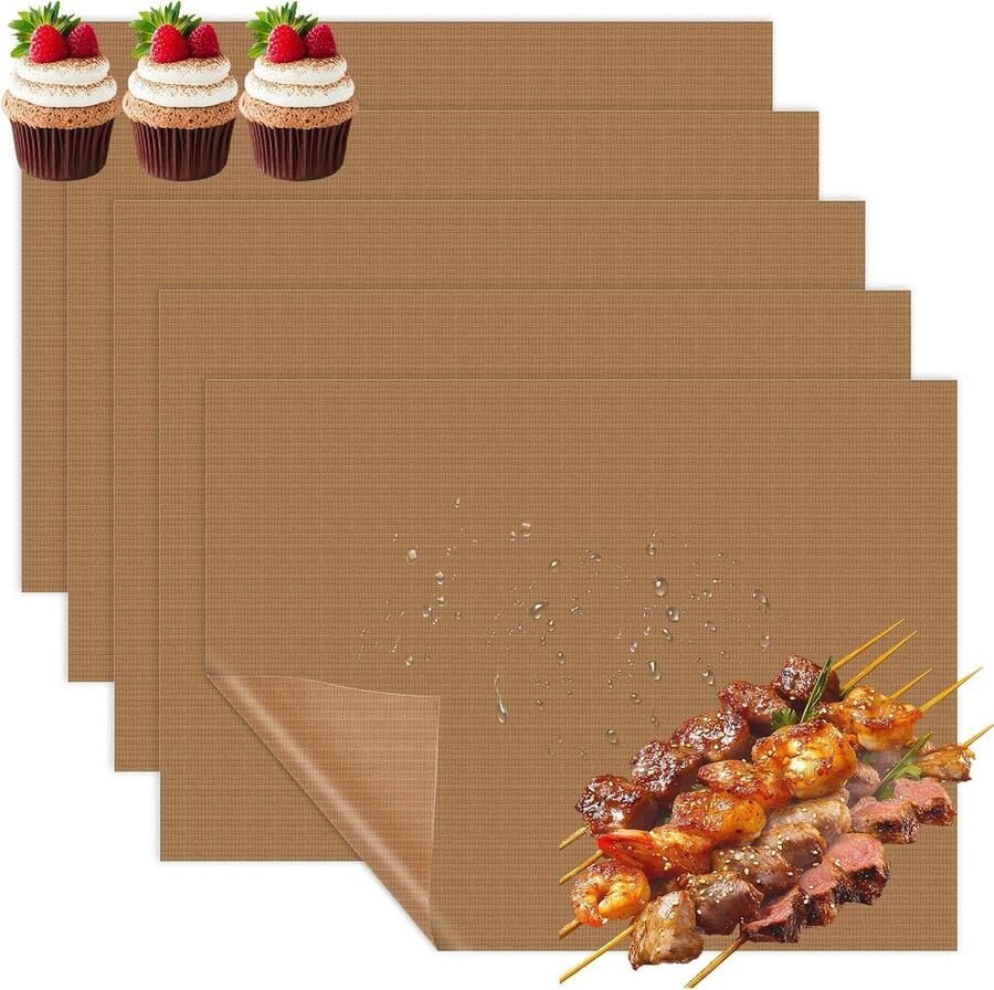 5x Herbruikbare Bakmatten voor Bakplaat Hittebestendig tot 260°C Oven Grill & Frituren