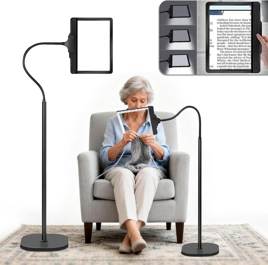 5X Oplaadbaar Vergrootglas met Licht en Standaard 3-in-1 Vergrootglas met 43 Instelbare Helderheid LEDs Flexibele Zwanenhals Vloerstaande Vergrootglazen voor Hobby Ambacht Lezen