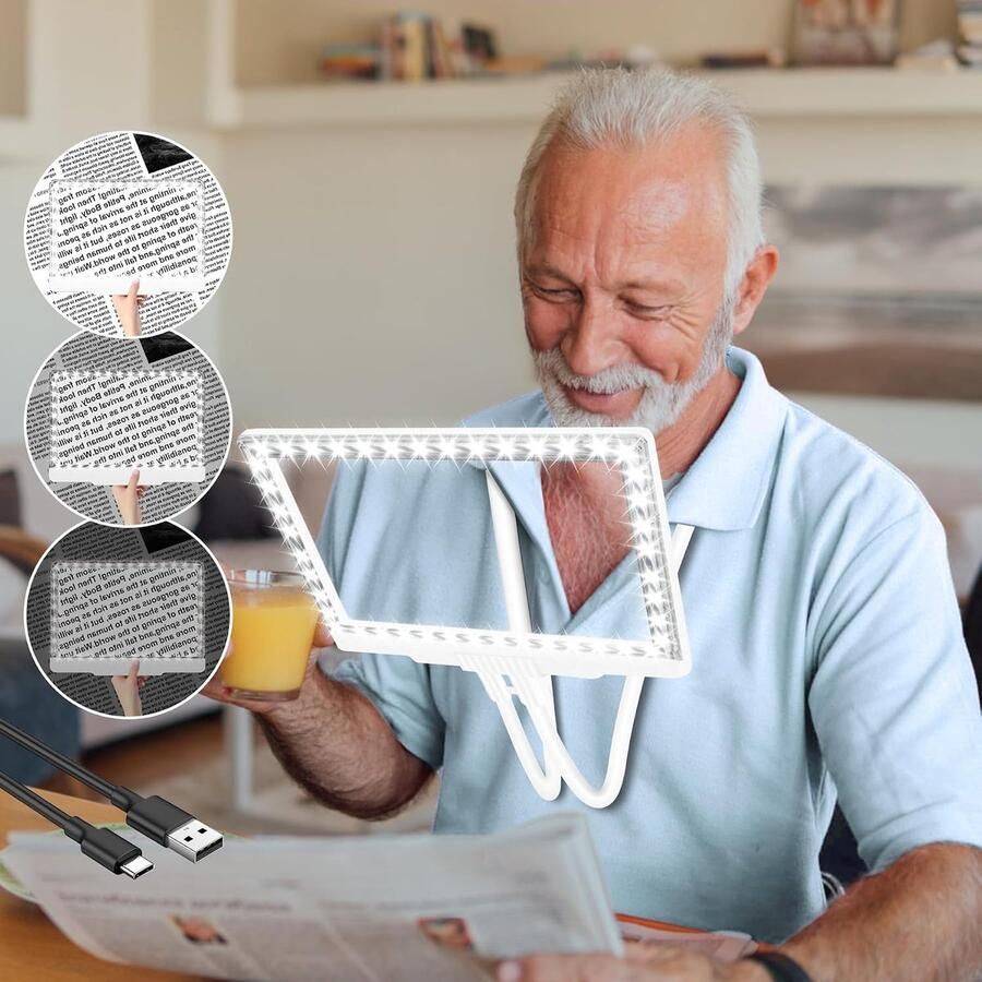 5x oplaadbaar vergrootglas met licht handsfree flexibele zwanenhals en 43 LED's voor volledige pagina vergrootglasverlichting perfect voor ouderen met een verminderd gezichtsvermogen om fijne