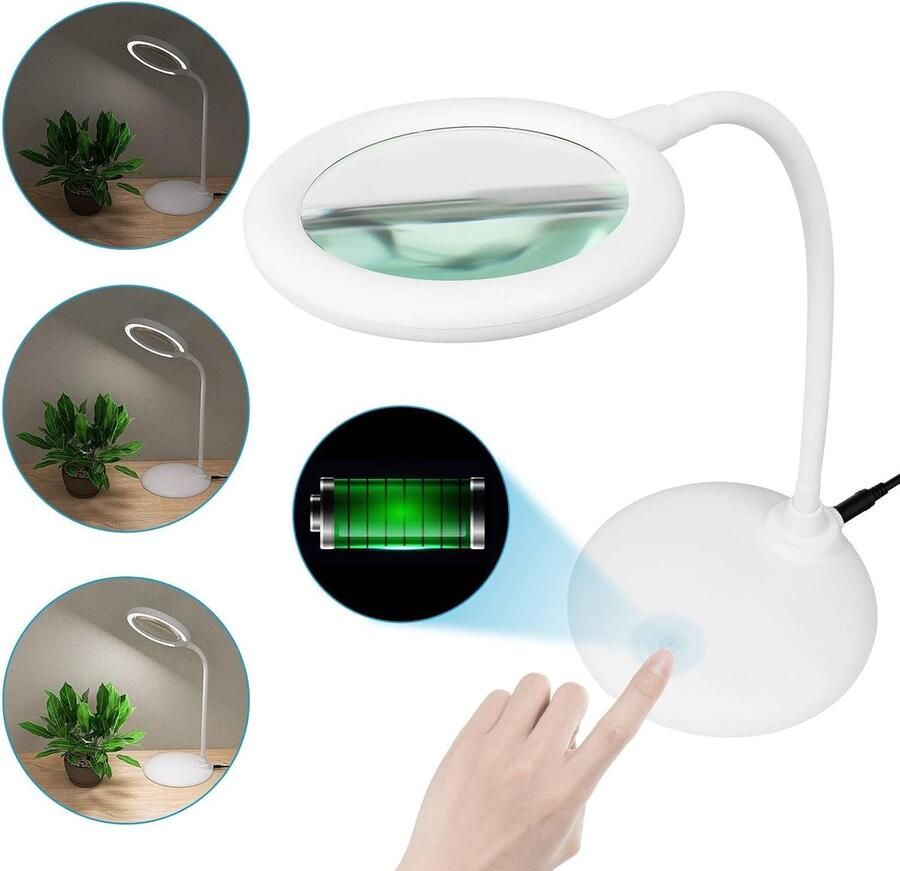 5x Vergrootglas met Licht en Standaard Oplaadbare Vergrootglas Dimbaar Leesloep met Licht voor Senioren die Lezen Naaien Sieraden Knutselen Hobby's (Wit)