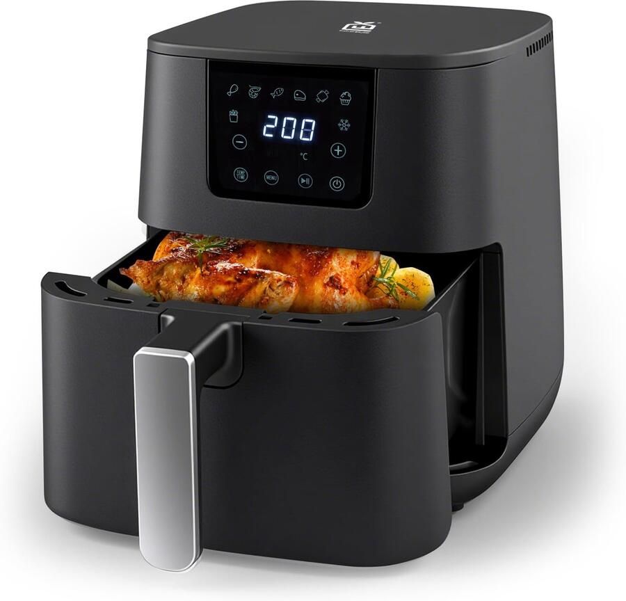 6 5 l Digitale Air Fryer luchtfriteuse op olie maximale temperatuur 200 °C 1600 W 8 vooraf ingestelde programma's mat zwart
