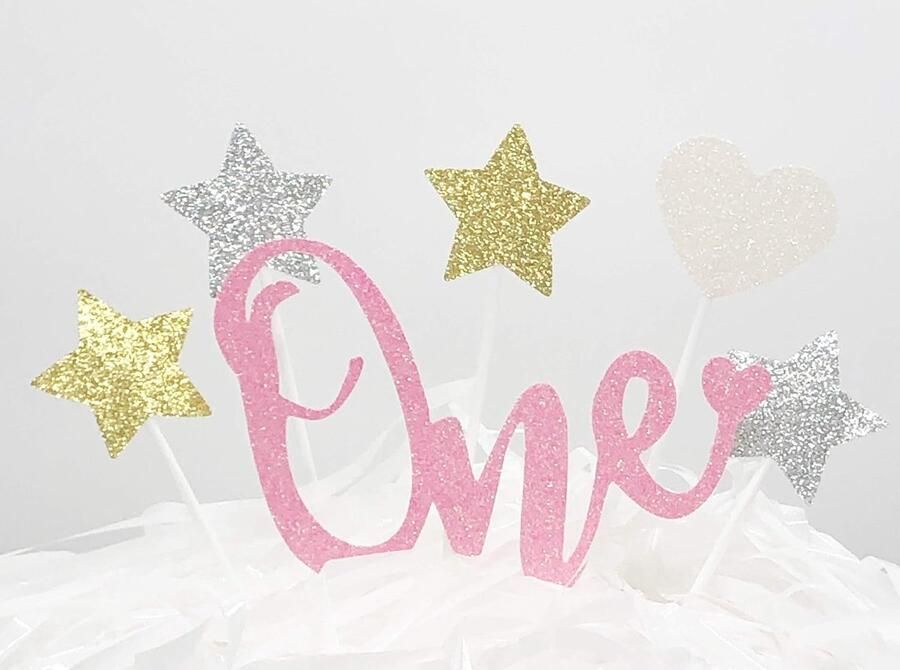 6 Counts Glitter Cake Decorating Topper Een Roze Set