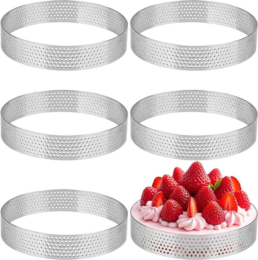 6-delige bakring set Ø 10 cm perforated cake cirkels van roestvrij staal ideaal voor mini taarten muffins en pizza's