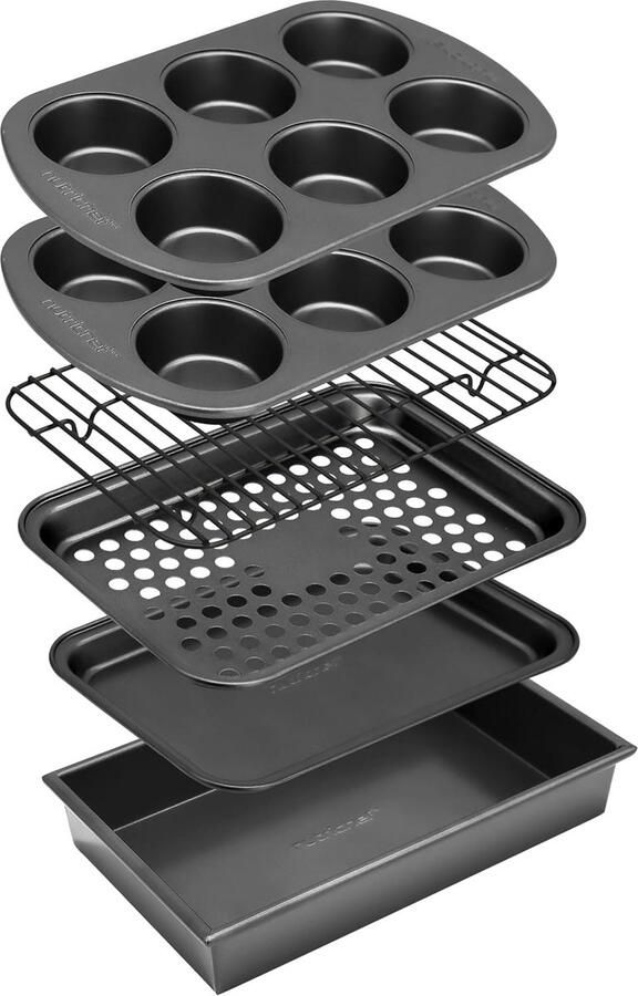 6-delige Bakset voor Toasteroven – Stapelbare Anti-aanbak Muffinvormen Braadslee & Bakplaten – Duurzaam Carbonstaal