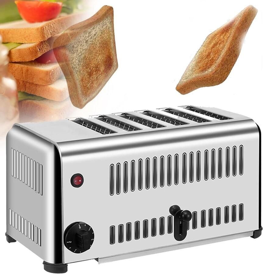 6-delige broodrooster Commerciële broodrooster met timerfunctie commerciële broodrooster met brede sleuven commerciële broodroosteroven met verwijderbare kruimellade