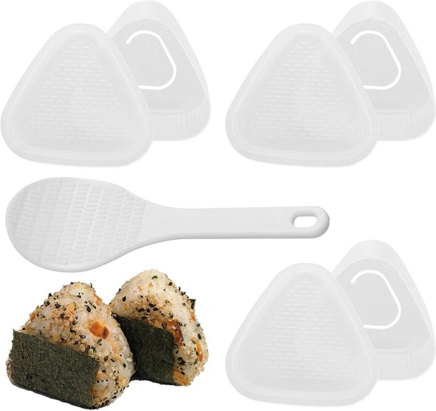 6-delige onigiri vormset met rijstlepel 3 grote en 3 kleine driehoekige vormen voor sushi en rijstballetjes
