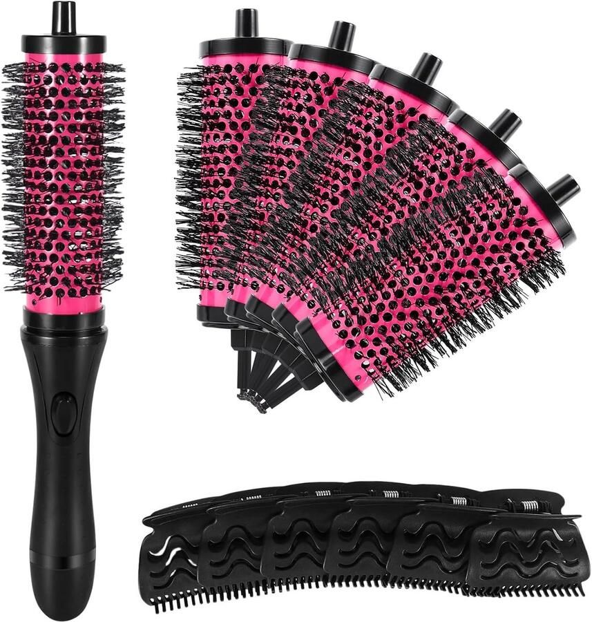 6-delige ronde borstelset keramiek antistatisch Nano Ionic krulborstel met afneembare koppen salon stylingkwast met positioneringsklemmen